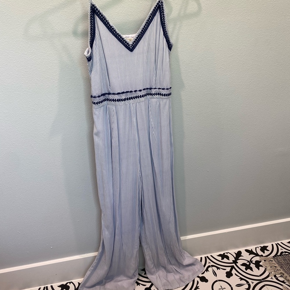 Navy blue and white jumper. Ankle length